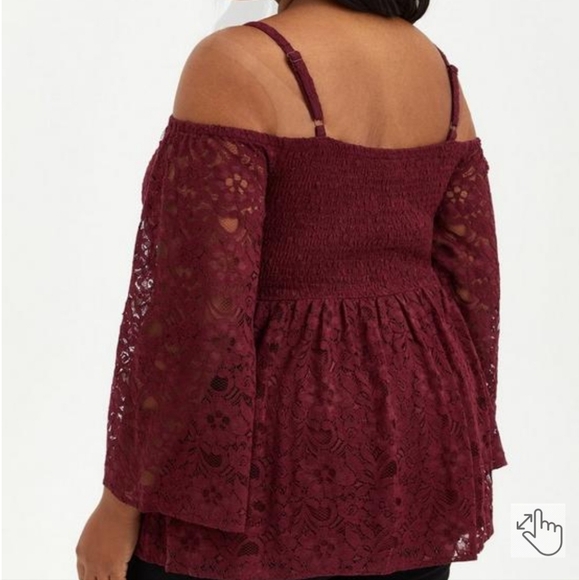 NWT Torrid Size 1 Long Sleeve Lace Cold Shoulder Top - Picture 3 of 11